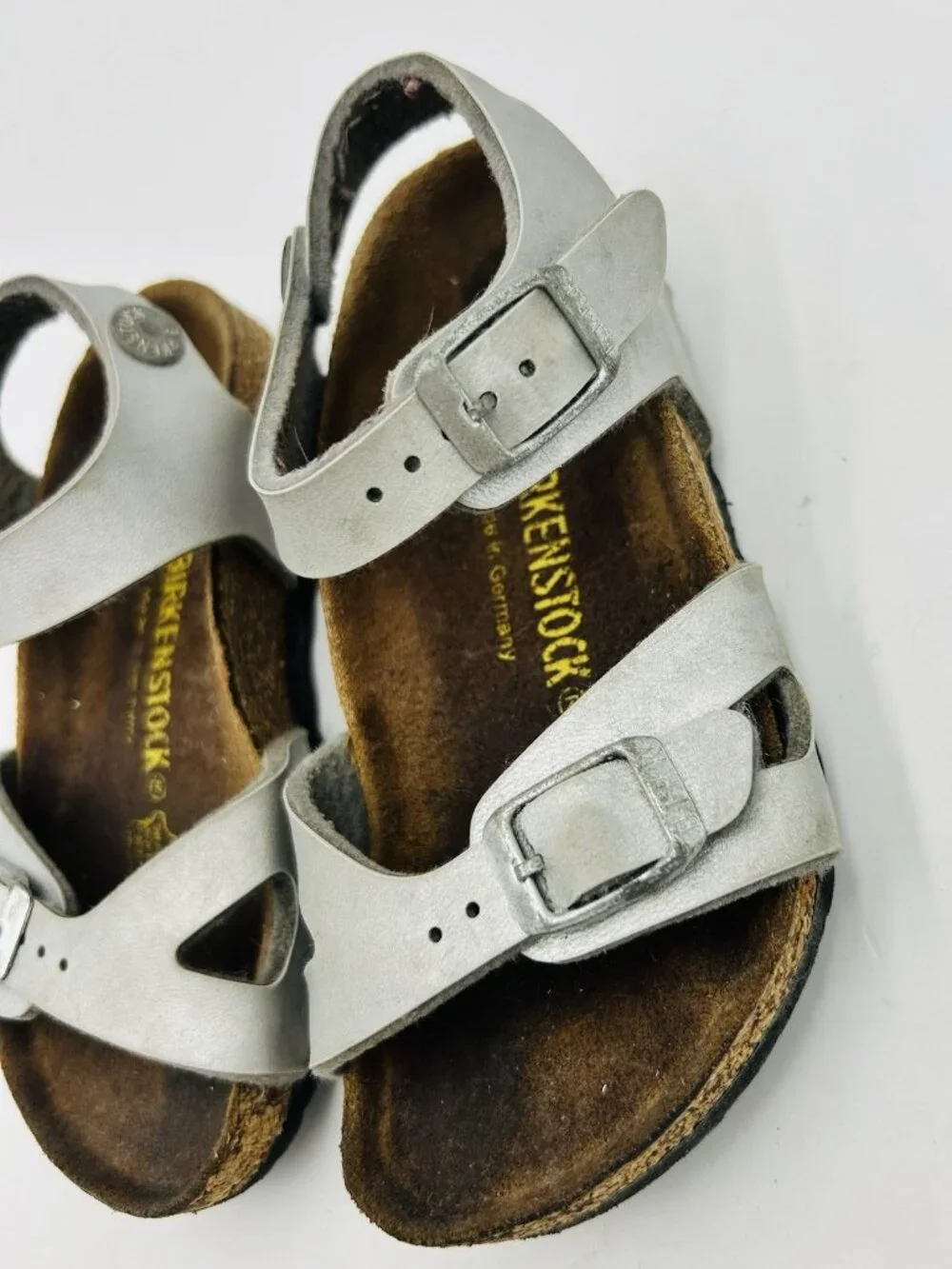 Birkenstock Girls Sz 25 (Youth 7-7.5) Rio Silver Leather Sandals Heel Strap